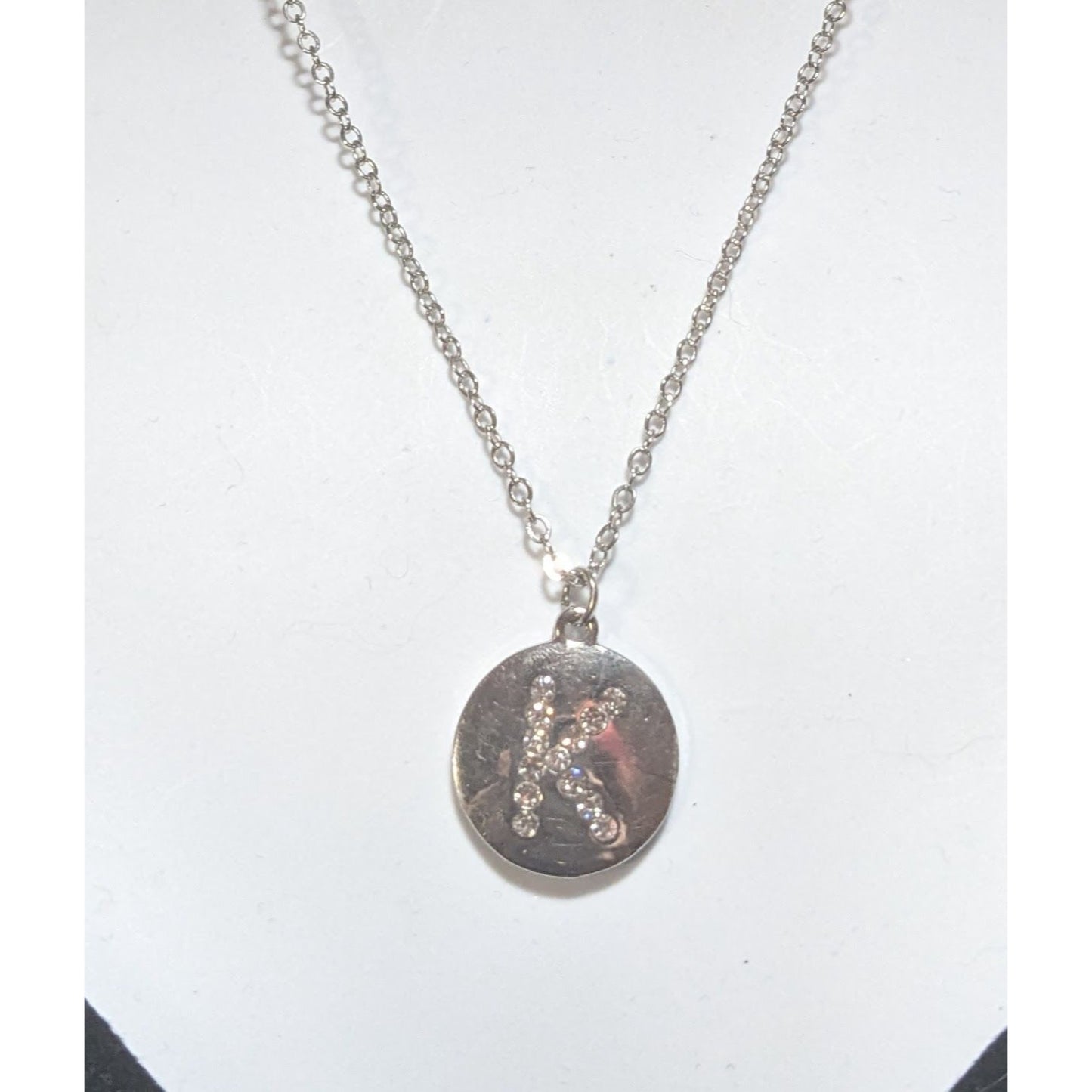 Silver Initial K Necklace Rhinestone Letter Pendant Minimalist Personalized Monogram Jewelry