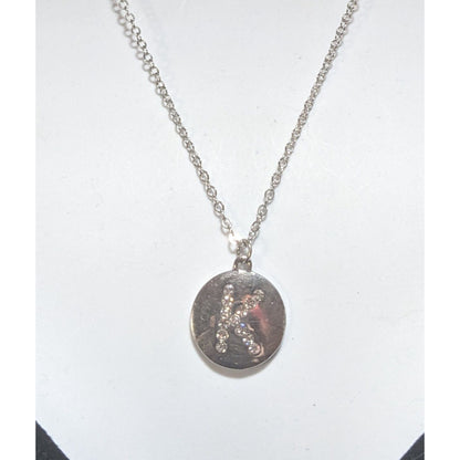 Silver Initial K Necklace Rhinestone Letter Pendant Minimalist Personalized Monogram Jewelry