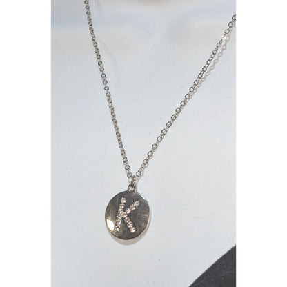 Silver Initial K Necklace Rhinestone Letter Pendant Minimalist Personalized Monogram Jewelry