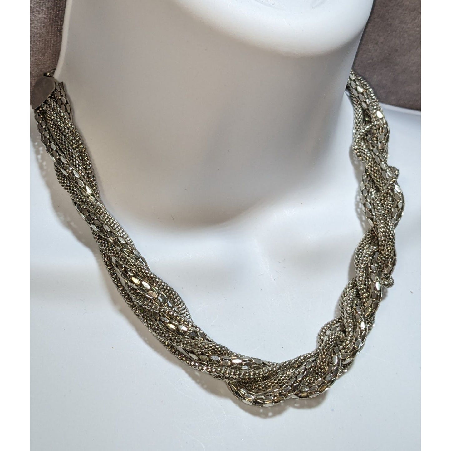 Silver Braided Multi Chain Statement Necklace Twisted Mesh Rope Chunky Modern Glam