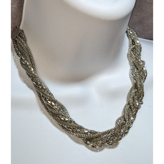 Silver Braided Multi Chain Statement Necklace Twisted Mesh Rope Chunky Modern Glam