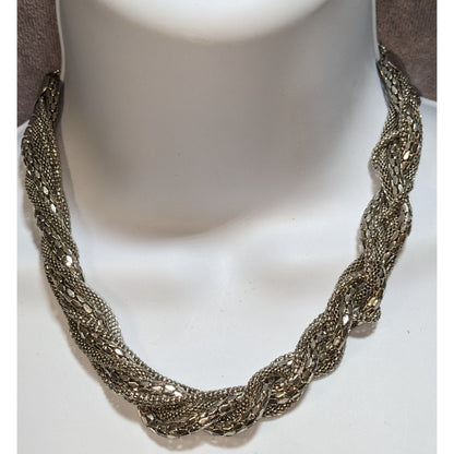 Silver Braided Multi Chain Statement Necklace Twisted Mesh Rope Chunky Modern Glam