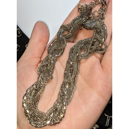 Silver Braided Multi Chain Statement Necklace Twisted Mesh Rope Chunky Modern Glam