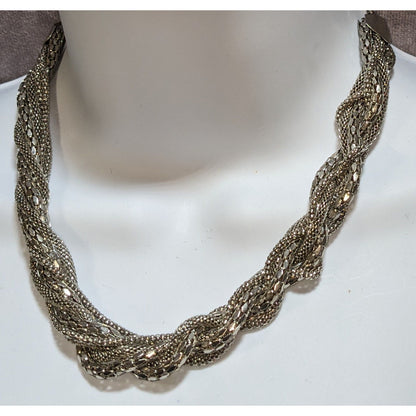 Silver Braided Multi Chain Statement Necklace Twisted Mesh Rope Chunky Modern Glam