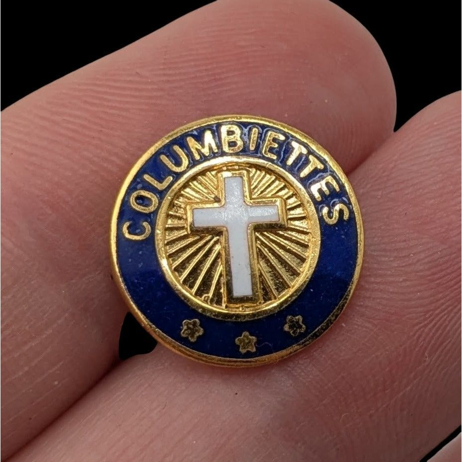 All Saints Vintage Columbiettes Cross Enamel Lapel Pin Catholic Fraternal Organization Badge