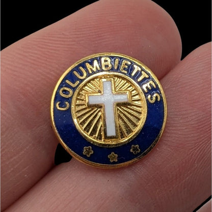 All Saints Vintage Columbiettes Cross Enamel Lapel Pin Catholic Fraternal Organization Badge