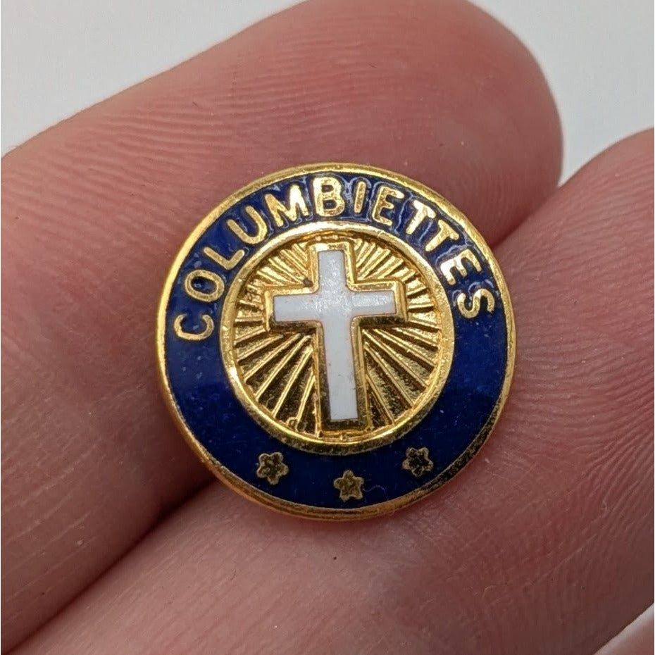 All Saints Vintage Columbiettes Cross Enamel Lapel Pin Catholic Fraternal Organization Badge