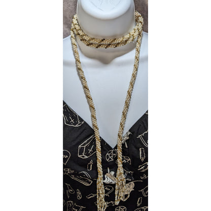 Elegant Vintage Gold Tone & Cream Faux Pearl Wrap Necklace With Multi-Strand Tassels