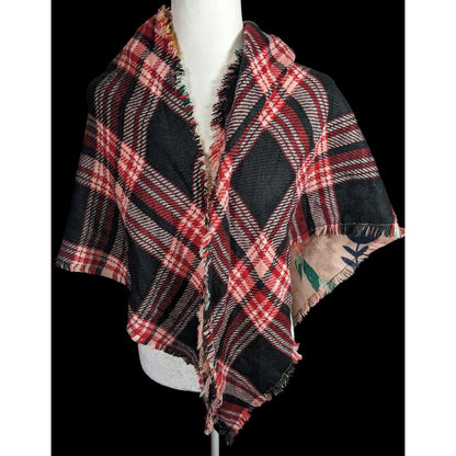 Candies Reversible Plaid And Pink Floral Triangle Shawl