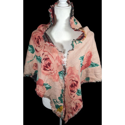 Candies Reversible Plaid And Pink Floral Triangle Shawl