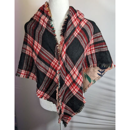 Candies Reversible Plaid And Pink Floral Triangle Shawl