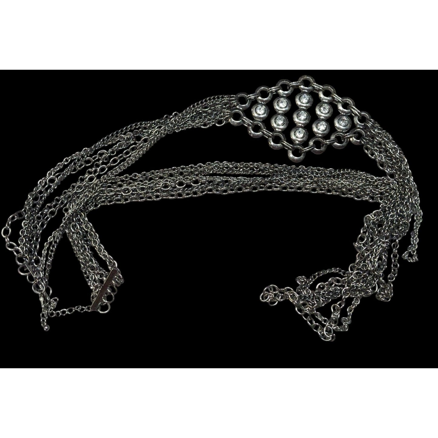 Glam Goth Metal Layered Chain Necklace With Rhinestone Accents