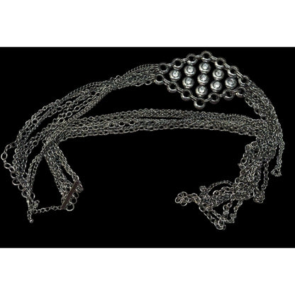 Glam Goth Metal Layered Chain Necklace With Rhinestone Accents
