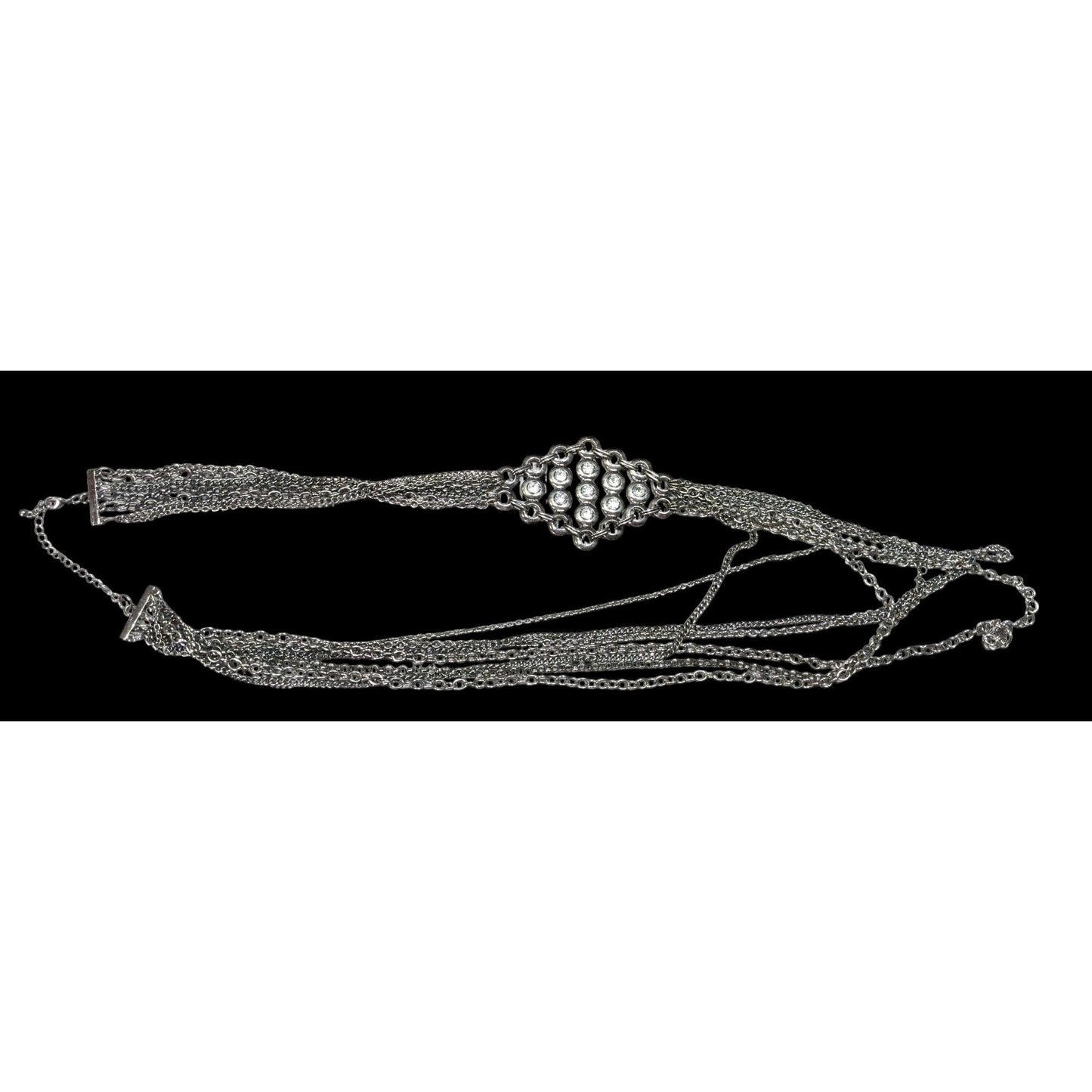 Glam Goth Metal Layered Chain Necklace With Rhinestone Accents