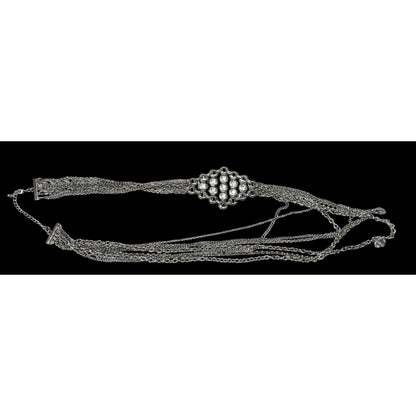 Glam Goth Metal Layered Chain Necklace With Rhinestone Accents