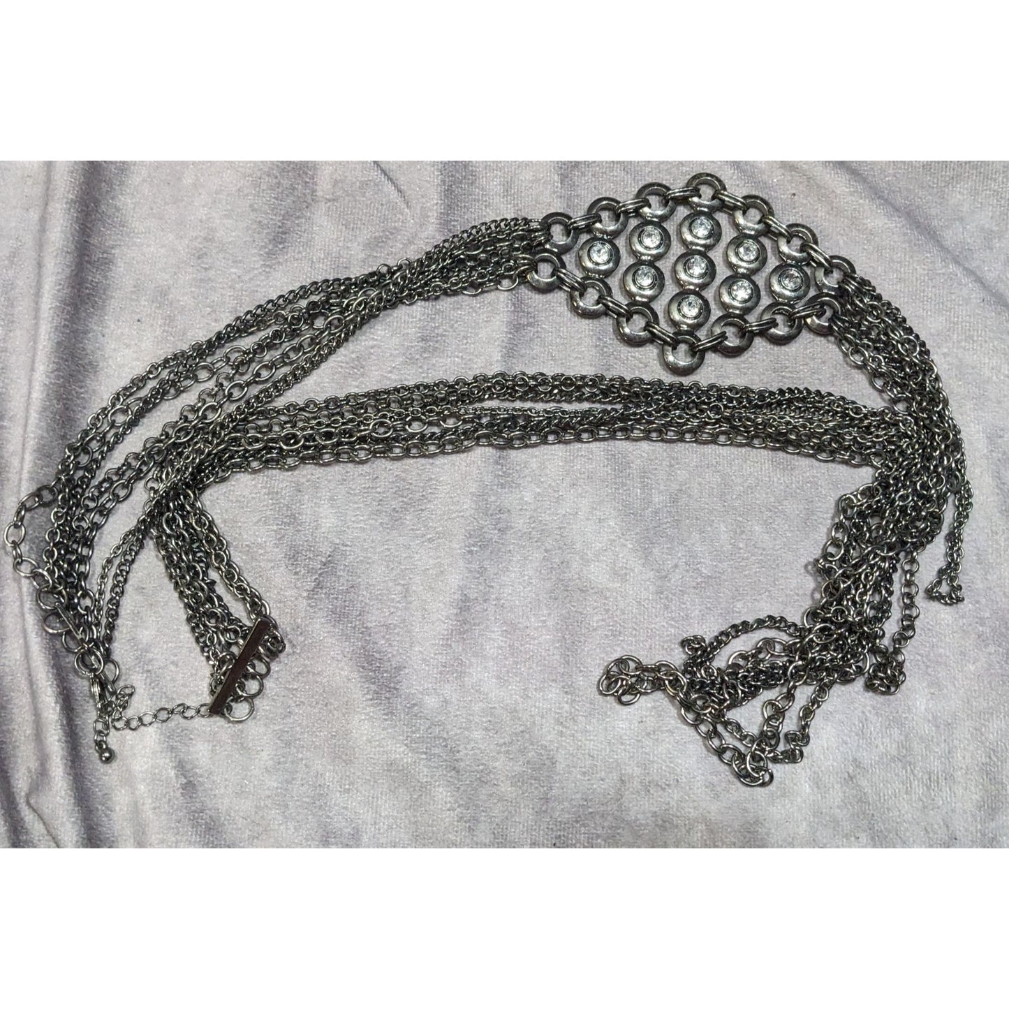 Glam Goth Metal Layered Chain Necklace With Rhinestone Accents