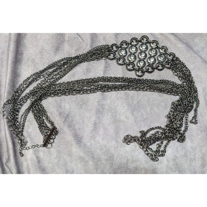 Glam Goth Metal Layered Chain Necklace With Rhinestone Accents