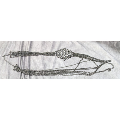 Glam Goth Metal Layered Chain Necklace With Rhinestone Accents