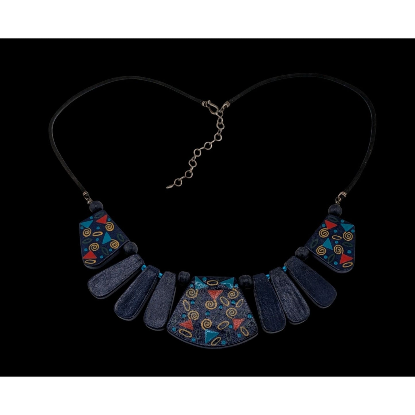 Vintage 90s Hand Painted Wood Art Cascade Necklace