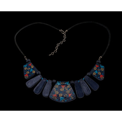 Vintage 90s Hand Painted Wood Art Cascade Necklace