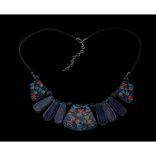 Vintage 90s Hand Painted Wood Art Cascade Necklace