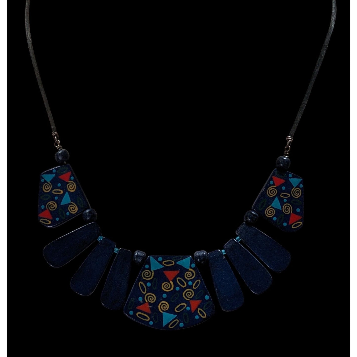 Vintage 90s Hand Painted Wood Art Cascade Necklace