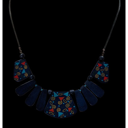 Vintage 90s Hand Painted Wood Art Cascade Necklace