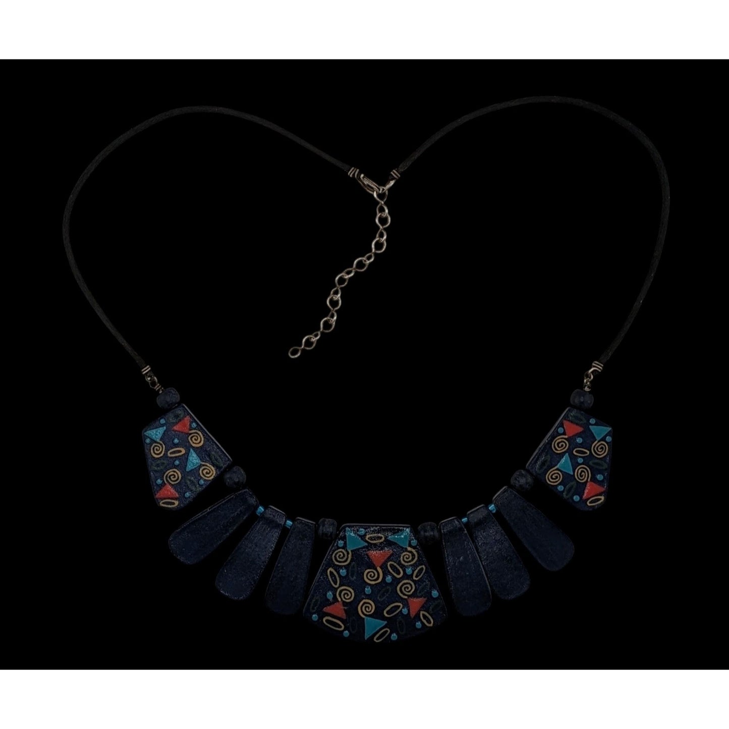 Vintage 90s Hand Painted Wood Art Cascade Necklace