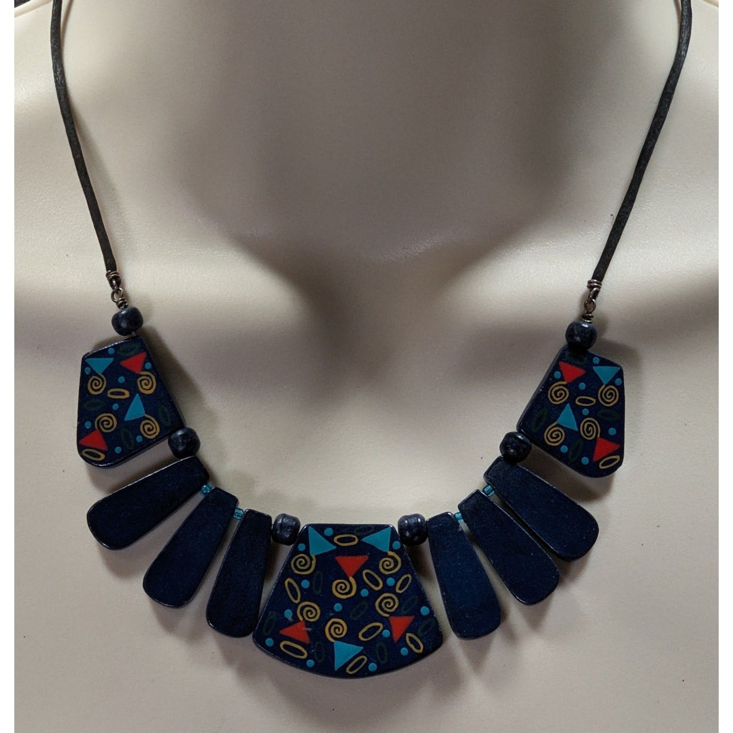 Vintage 90s Hand Painted Wood Art Cascade Necklace