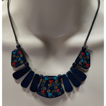 Vintage 90s Hand Painted Wood Art Cascade Necklace