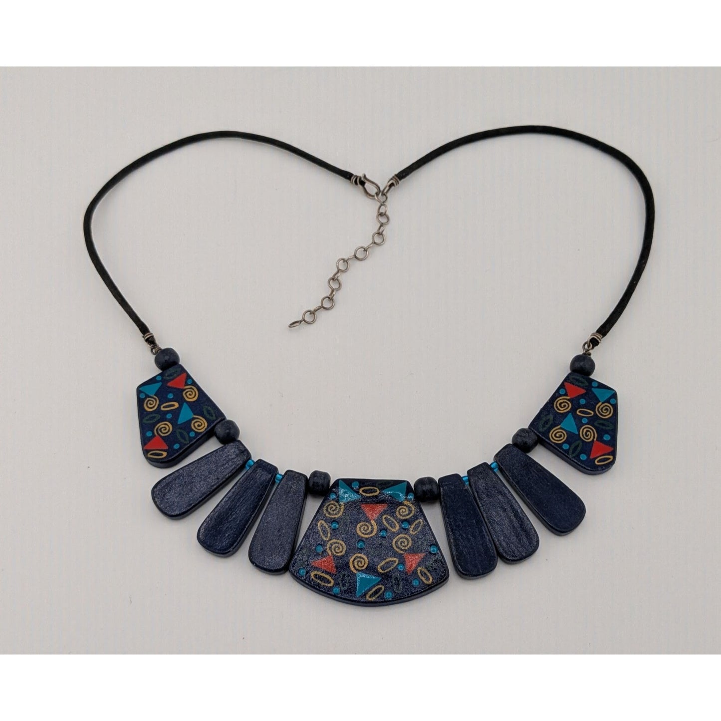 Vintage 90s Hand Painted Wood Art Cascade Necklace