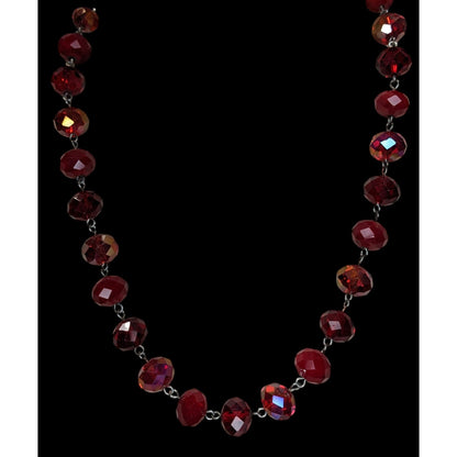 Vintage Art Deco Czech Glass Goth Glam Ruby Red AB Faceted Beaded Necklace Statement Y2K