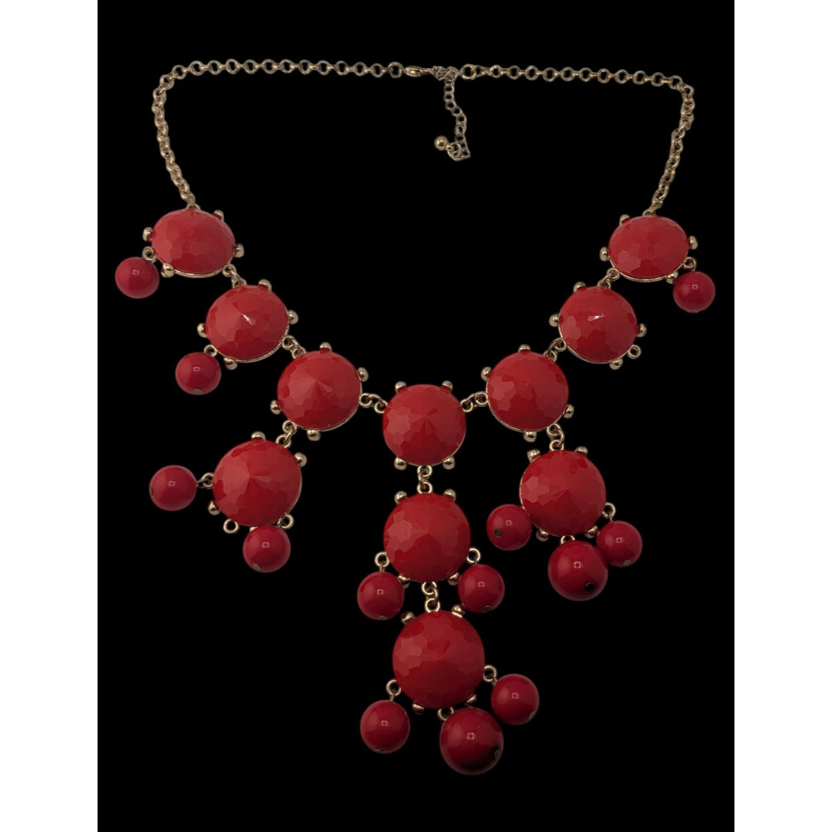 Y2K Glam Red Bubble Bib Statement Necklace Faceted Bead Dangle Jewelry
