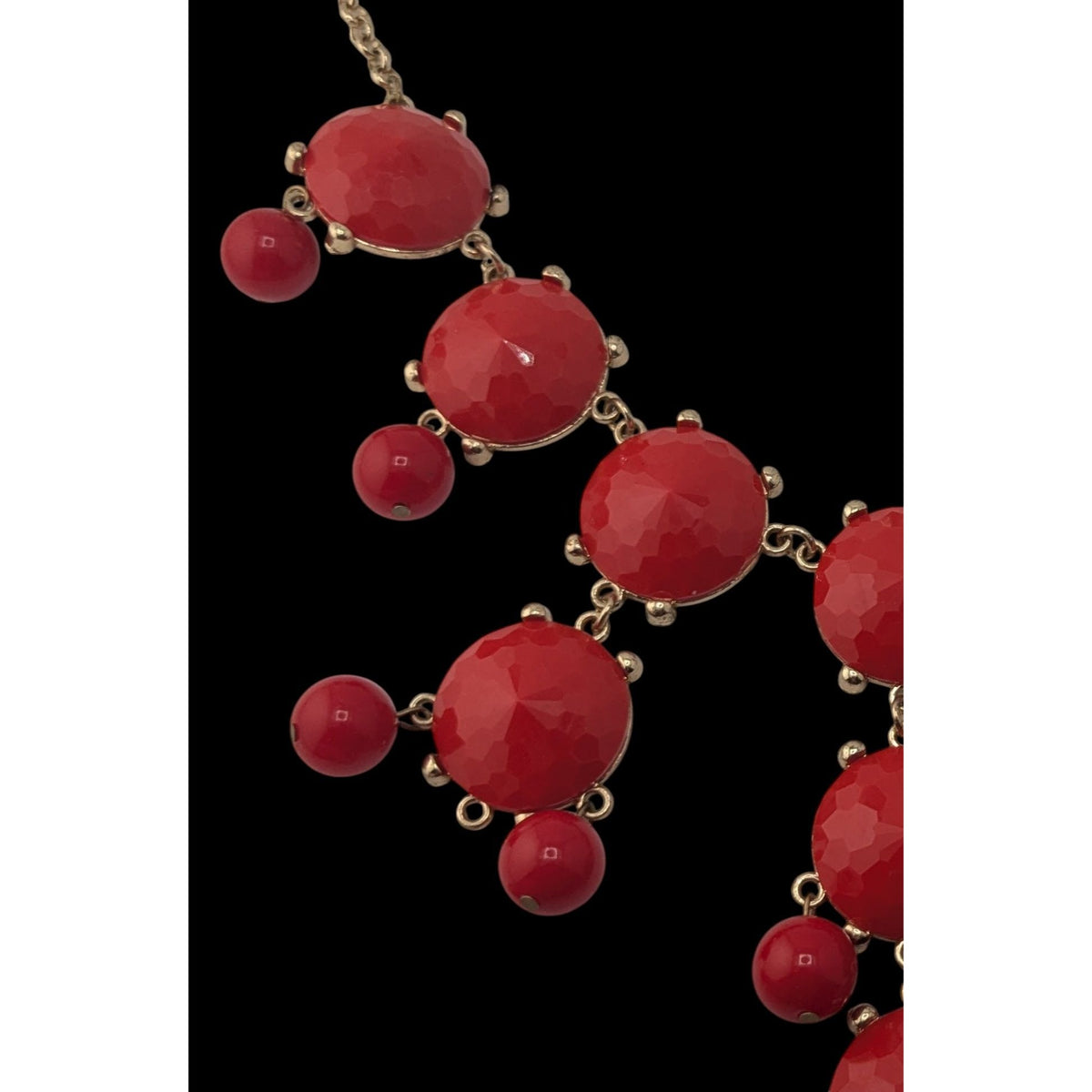 Y2K Glam Red Bubble Bib Statement Necklace Faceted Bead Dangle Jewelry