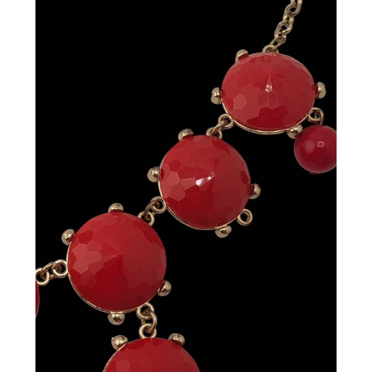 Y2K Glam Red Bubble Bib Statement Necklace Faceted Bead Dangle Jewelry
