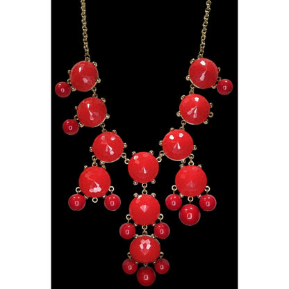 Y2K Glam Red Bubble Bib Statement Necklace Faceted Bead Dangle Jewelry