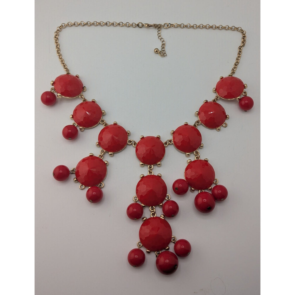 Y2K Glam Red Bubble Bib Statement Necklace Faceted Bead Dangle Jewelry