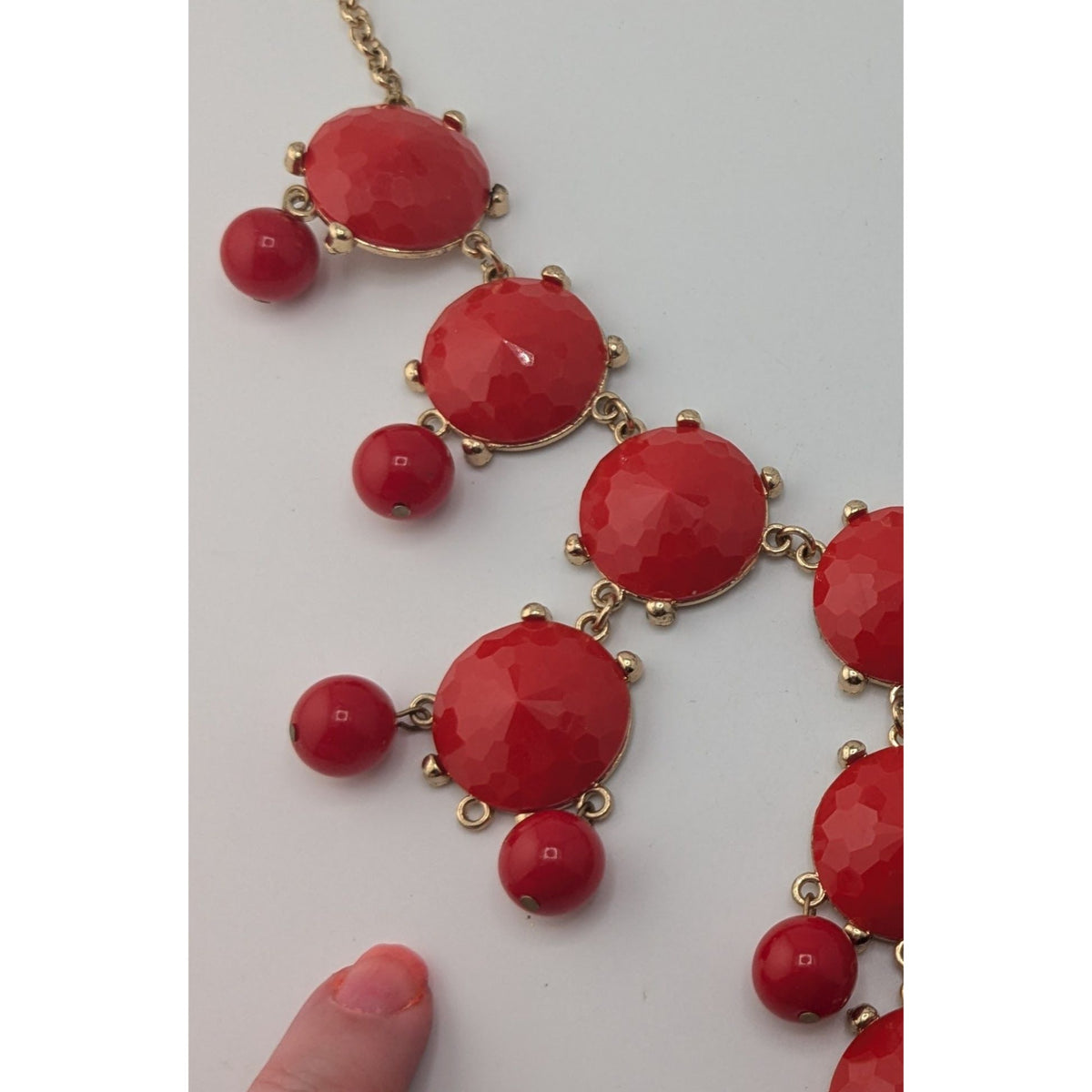Y2K Glam Red Bubble Bib Statement Necklace Faceted Bead Dangle Jewelry