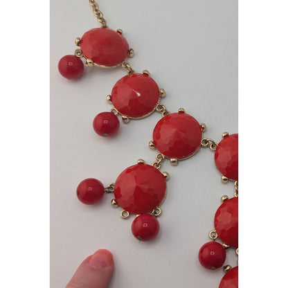 Y2K Glam Red Bubble Bib Statement Necklace Faceted Bead Dangle Jewelry