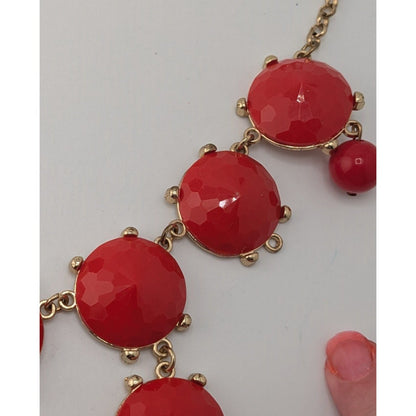 Y2K Glam Red Bubble Bib Statement Necklace Faceted Bead Dangle Jewelry