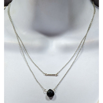 Layered Gothic Black Teardrop And Rhinestone Bar Silver Tone Necklace