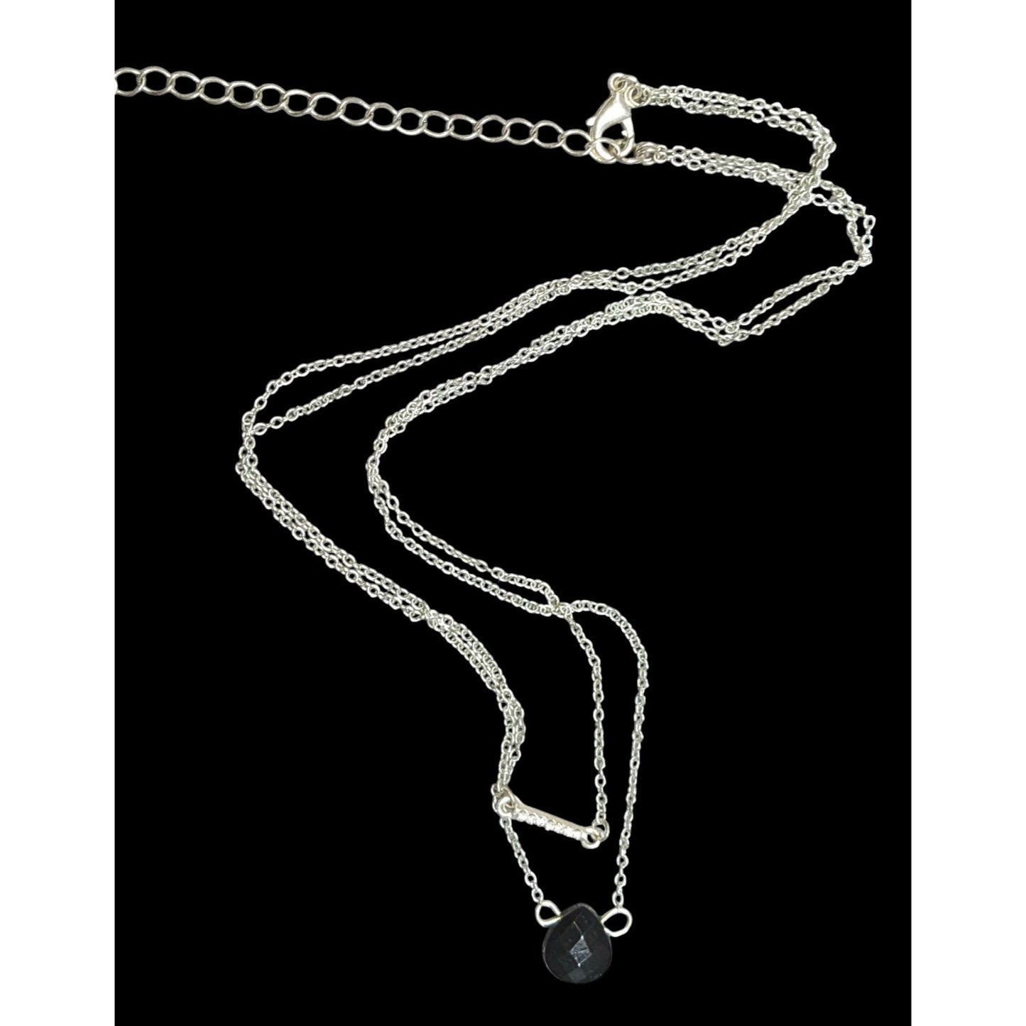 Layered Gothic Black Teardrop And Rhinestone Bar Silver Tone Necklace