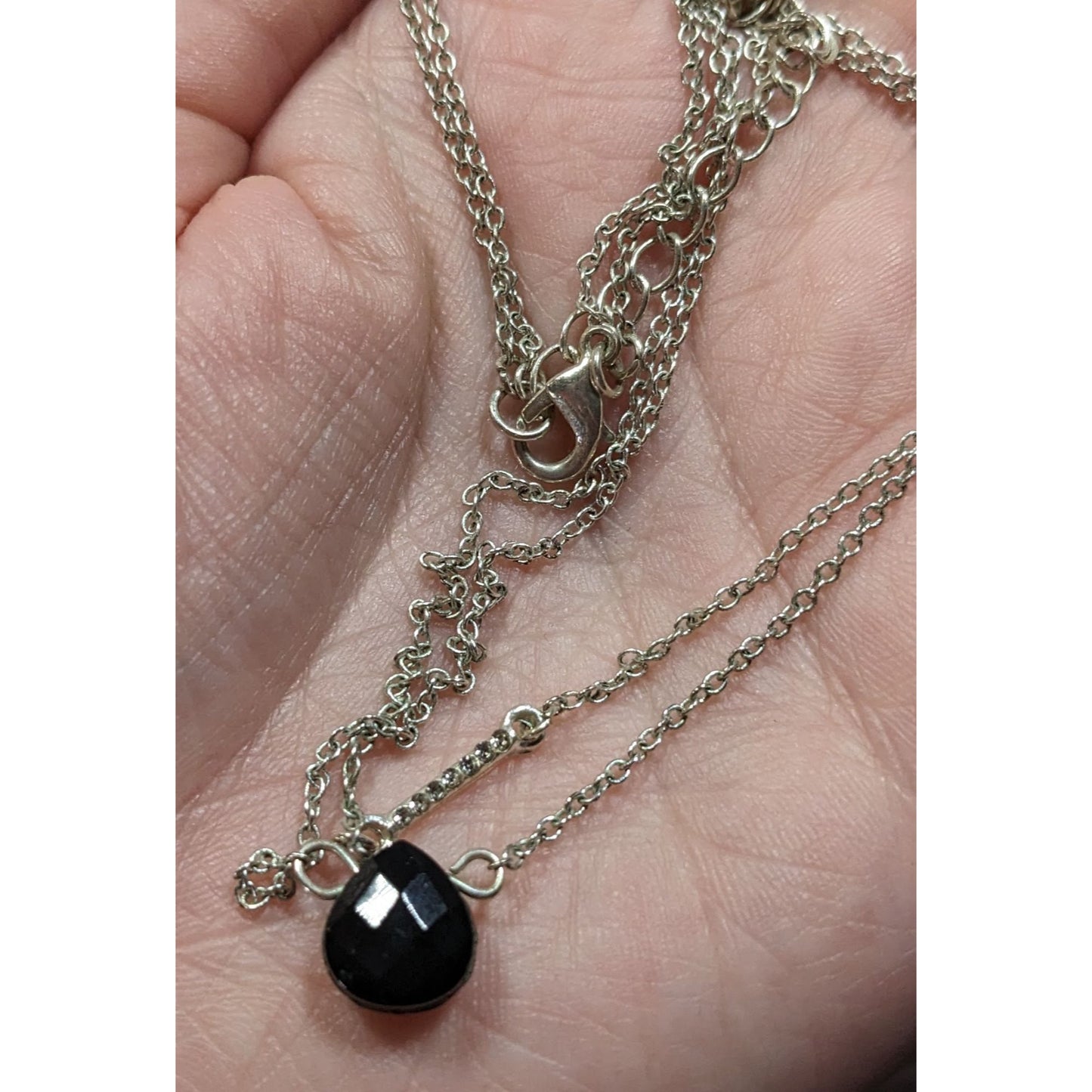 Layered Gothic Black Teardrop And Rhinestone Bar Silver Tone Necklace