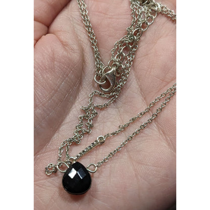 Layered Gothic Black Teardrop And Rhinestone Bar Silver Tone Necklace
