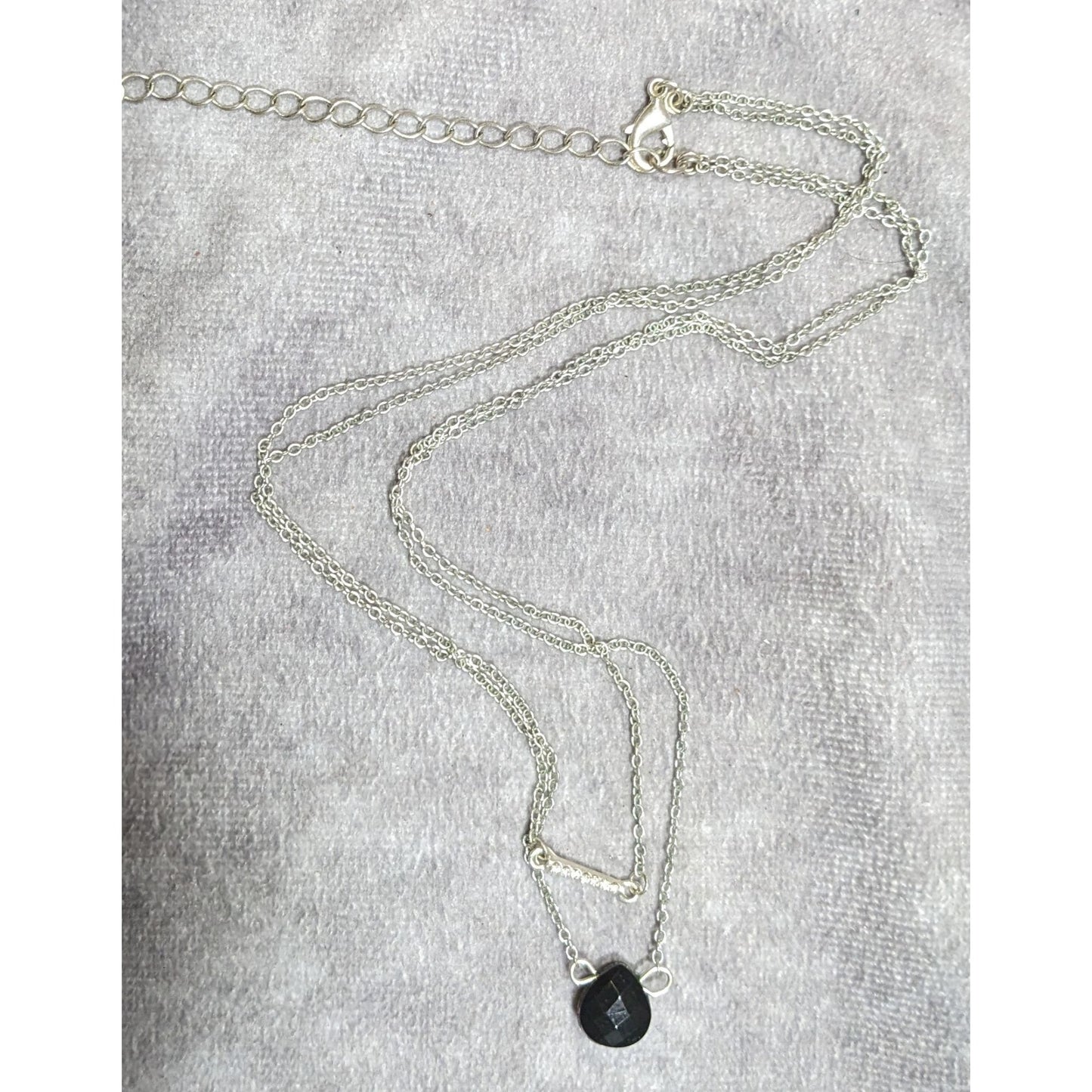 Layered Gothic Black Teardrop And Rhinestone Bar Silver Tone Necklace