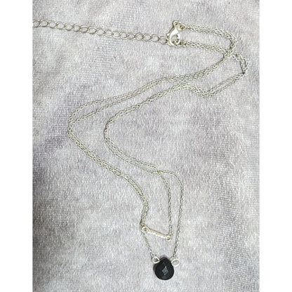 Layered Gothic Black Teardrop And Rhinestone Bar Silver Tone Necklace
