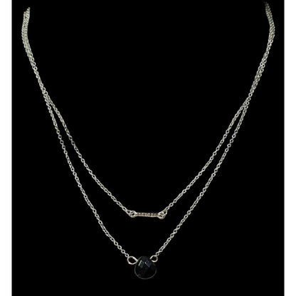 Layered Gothic Black Teardrop And Rhinestone Bar Silver Tone Necklace