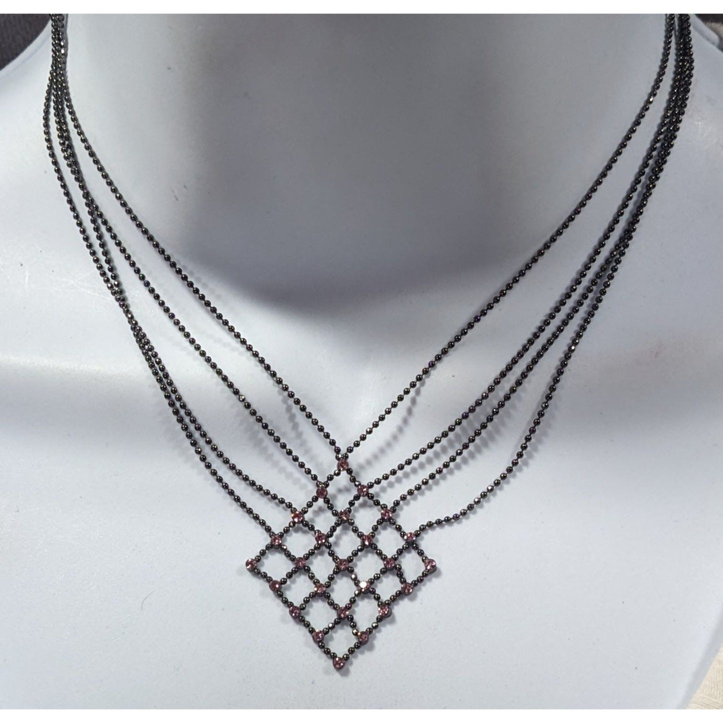 Pastel Goth Pink Rhinestone Chain Lattice Necklace