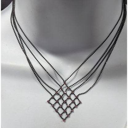 Pastel Goth Pink Rhinestone Chain Lattice Necklace