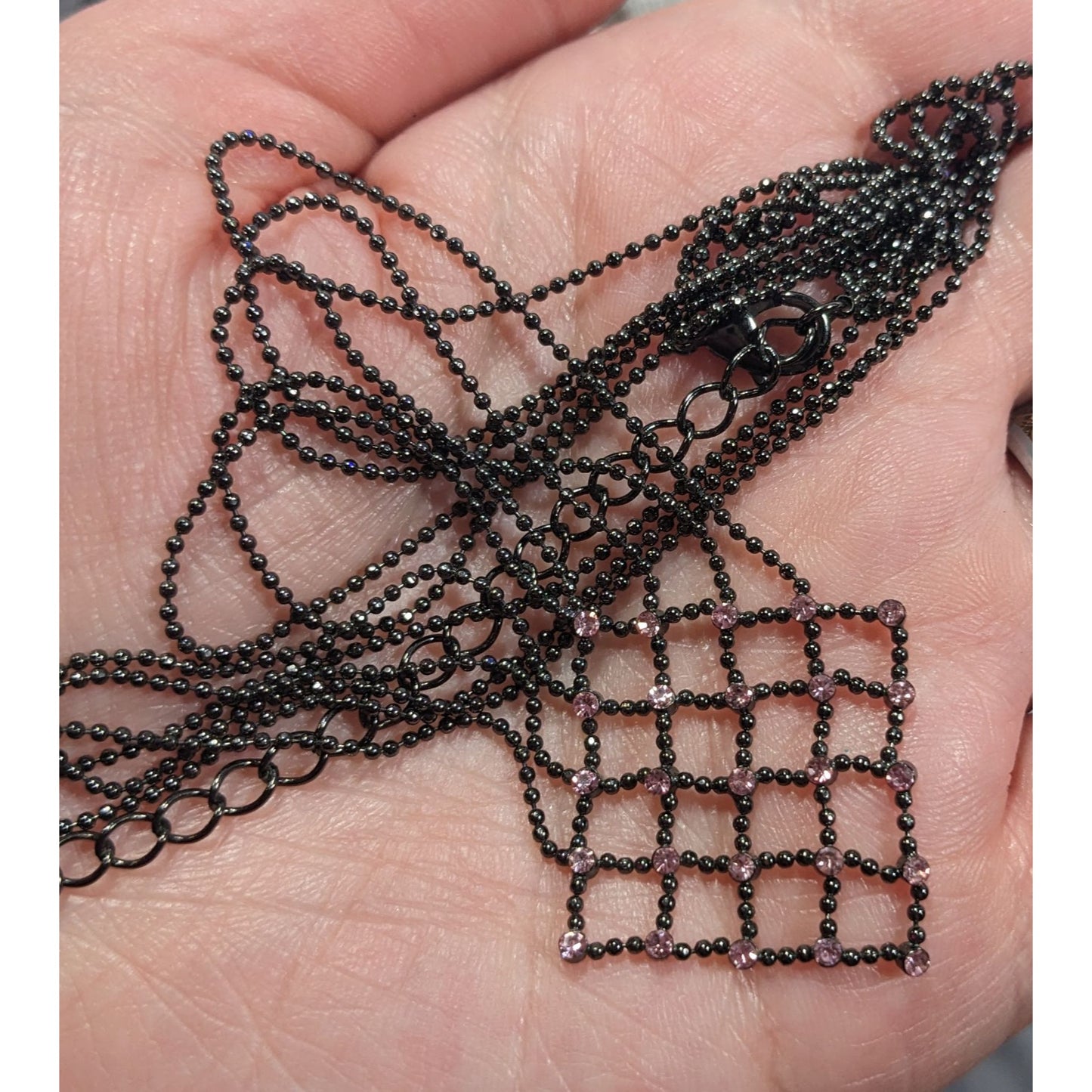 Pastel Goth Pink Rhinestone Chain Lattice Necklace
